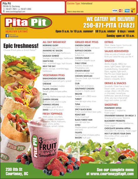 Pita Pit offers a wide range of pitas, salads and rice bowls with premium quality ingredients and a proven classic or customizable option. . Pita pit menu